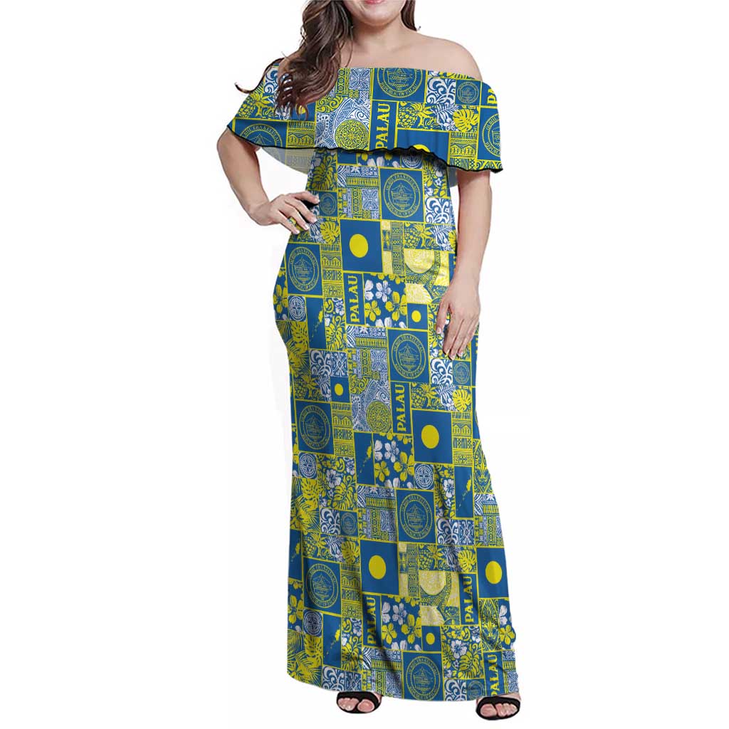 Palau Ungil Kurismas Family Matching Off Shoulder Maxi Dress and Hawaiian Shirt Pacific Patchwork Xmas Vibes LT9 Mom's Dress Green - Polynesian Pride