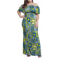 Palau Ungil Kurismas Family Matching Off Shoulder Maxi Dress and Hawaiian Shirt Pacific Patchwork Xmas Vibes LT9 Mom's Dress Green - Polynesian Pride