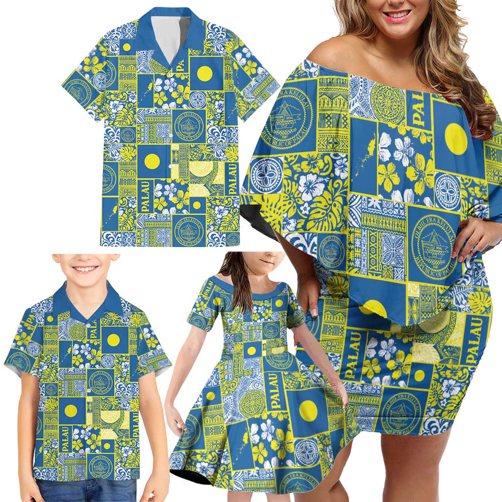 Palau Ungil Kurismas Family Matching Off Shoulder Short Dress and Hawaiian Shirt Pacific Patchwork Xmas Vibes LT9 - Polynesian Pride