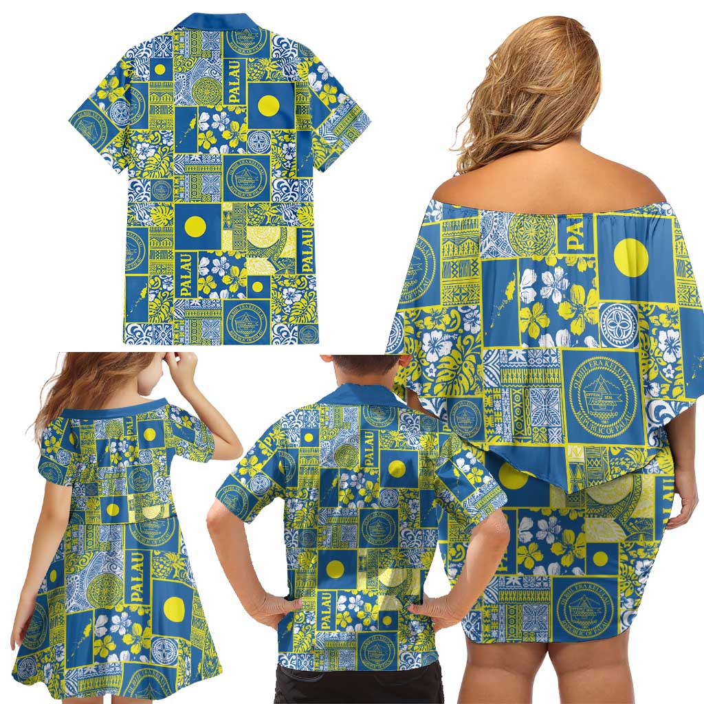 Palau Ungil Kurismas Family Matching Off Shoulder Short Dress and Hawaiian Shirt Pacific Patchwork Xmas Vibes LT9 - Polynesian Pride