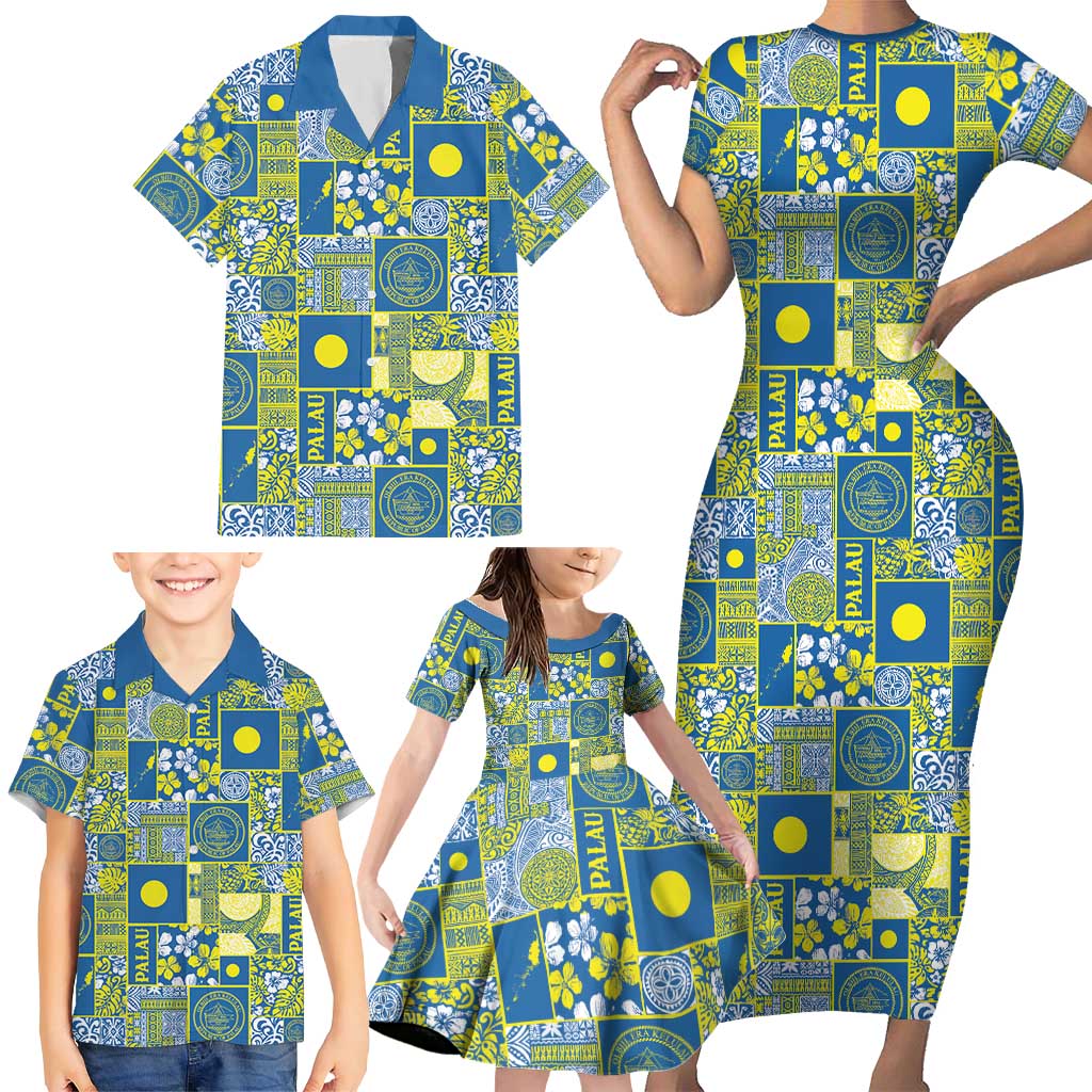 Palau Ungil Kurismas Family Matching Short Sleeve Bodycon Dress and Hawaiian Shirt Pacific Patchwork Xmas Vibes LT9 - Polynesian Pride