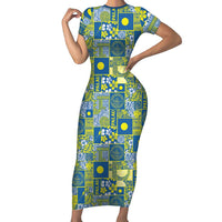 Palau Ungil Kurismas Family Matching Short Sleeve Bodycon Dress and Hawaiian Shirt Pacific Patchwork Xmas Vibes LT9 Mom's Dress Green - Polynesian Pride