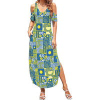 Palau Ungil Kurismas Family Matching Summer Maxi Dress and Hawaiian Shirt Pacific Patchwork Xmas Vibes LT9 Mom's Dress Green - Polynesian Pride