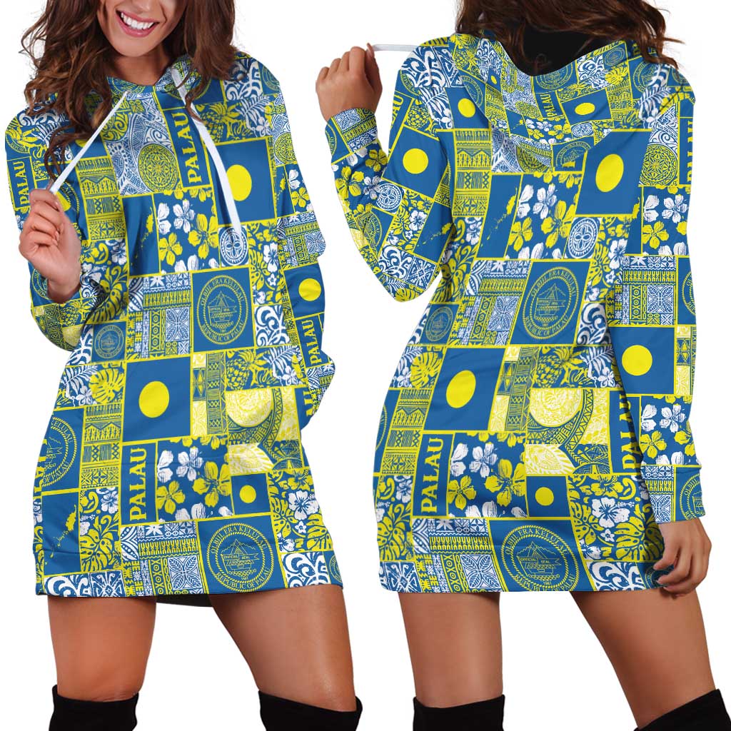 Palau Ungil Kurismas Hoodie Dress Pacific Patchwork Xmas Vibes - Polynesian Pride