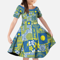 Palau Ungil Kurismas Kid Short Sleeve Dress Pacific Patchwork Xmas Vibes LT9 KID Green - Polynesian Pride