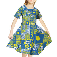 Palau Ungil Kurismas Kid Short Sleeve Dress Pacific Patchwork Xmas Vibes LT9 - Polynesian Pride