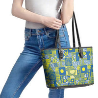 Palau Ungil Kurismas Leather Tote Bag Pacific Patchwork Xmas Vibes - Polynesian Pride