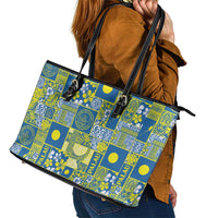 Palau Ungil Kurismas Leather Tote Bag Pacific Patchwork Xmas Vibes - Polynesian Pride