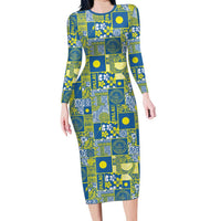 Palau Ungil Kurismas Long Sleeve Bodycon Dress Pacific Patchwork Xmas Vibes - Polynesian Pride