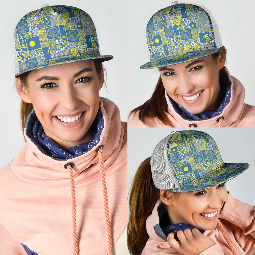 Palau Ungil Kurismas Mesh Trucker Cap Pacific Patchwork Xmas Vibes - Polynesian Pride