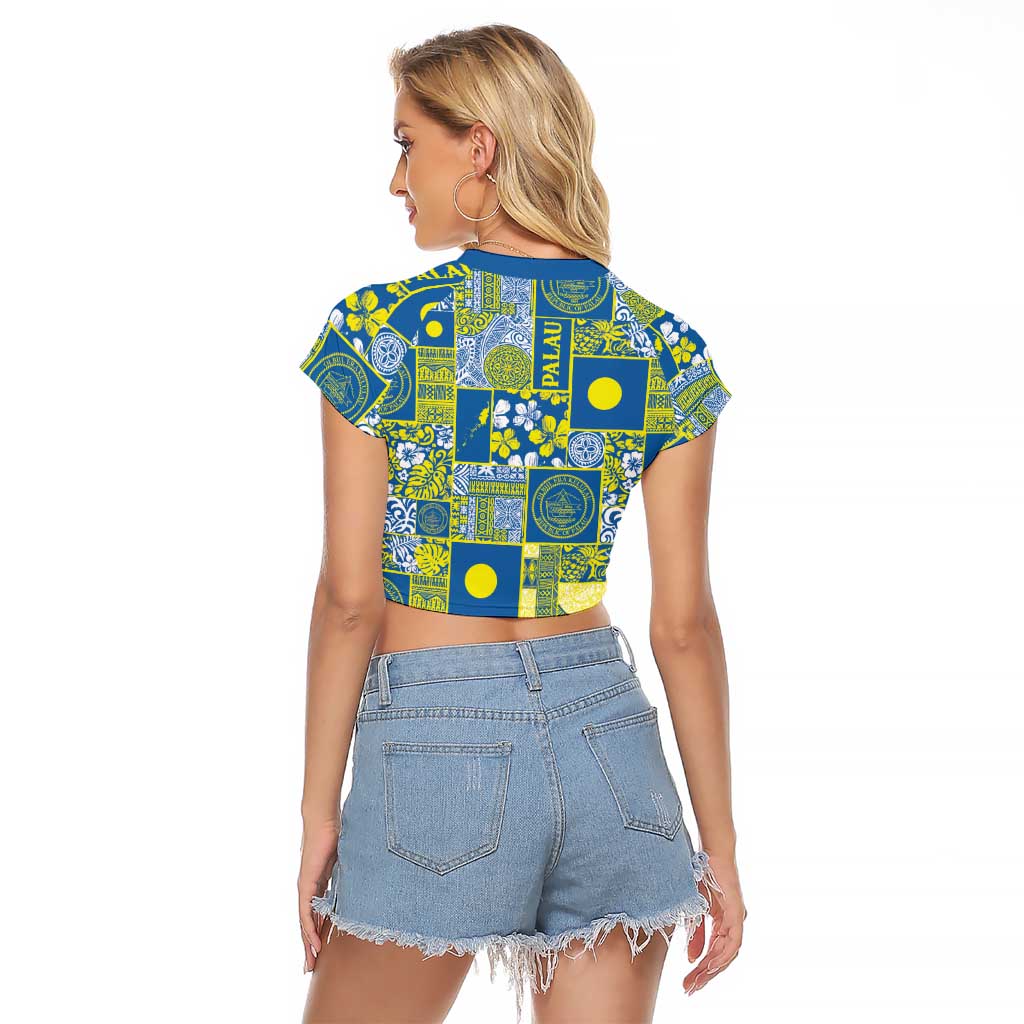 Palau Ungil Kurismas Raglan Cropped T Shirt Pacific Patchwork Xmas Vibes - Polynesian Pride