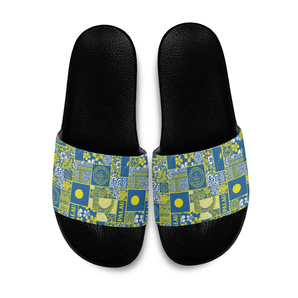 Palau Ungil Kurismas Slide Sandals Pacific Patchwork Xmas Vibes - Polynesian Pride