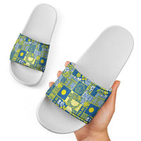 Palau Ungil Kurismas Slide Sandals Pacific Patchwork Xmas Vibes - Polynesian Pride