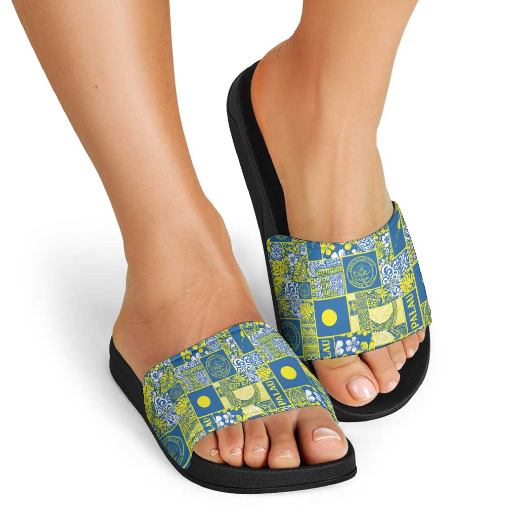 Palau Ungil Kurismas Slide Sandals Pacific Patchwork Xmas Vibes - Polynesian Pride