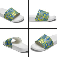Palau Ungil Kurismas Slide Sandals Pacific Patchwork Xmas Vibes - Polynesian Pride