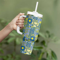 Palau Ungil Kurismas Tumbler With Handle Pacific Patchwork Xmas Vibes - Polynesian Pride