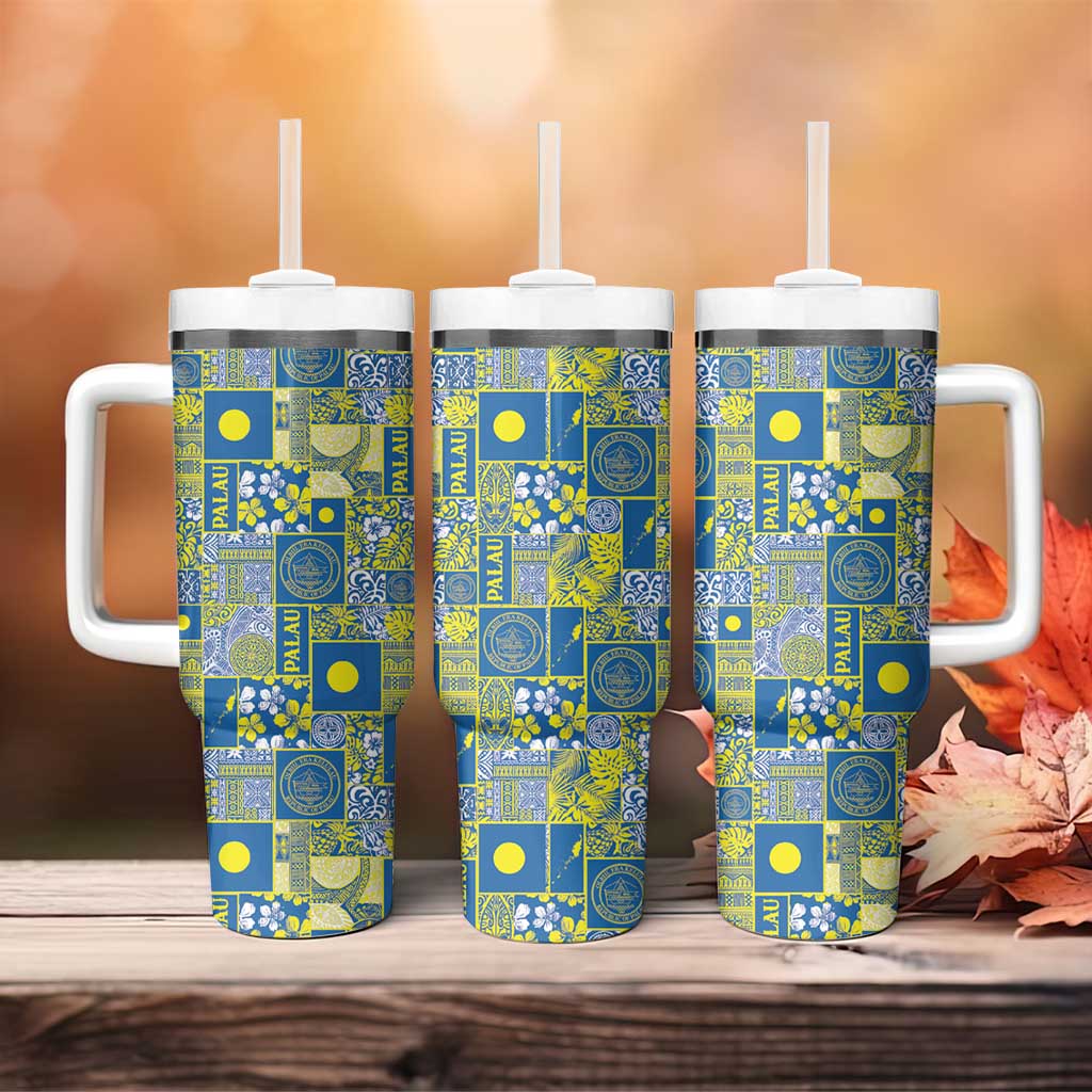 Palau Ungil Kurismas Tumbler With Handle Pacific Patchwork Xmas Vibes - Polynesian Pride