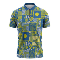 Palau Ungil Kurismas Zipper Polo Shirt Pacific Patchwork Xmas Vibes - Polynesian Pride