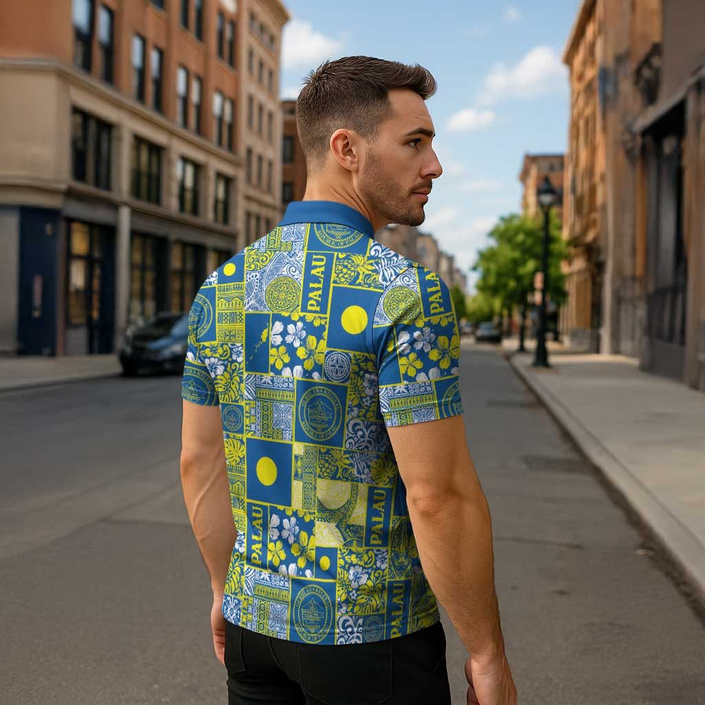 Palau Ungil Kurismas Zipper Polo Shirt Pacific Patchwork Xmas Vibes - Polynesian Pride