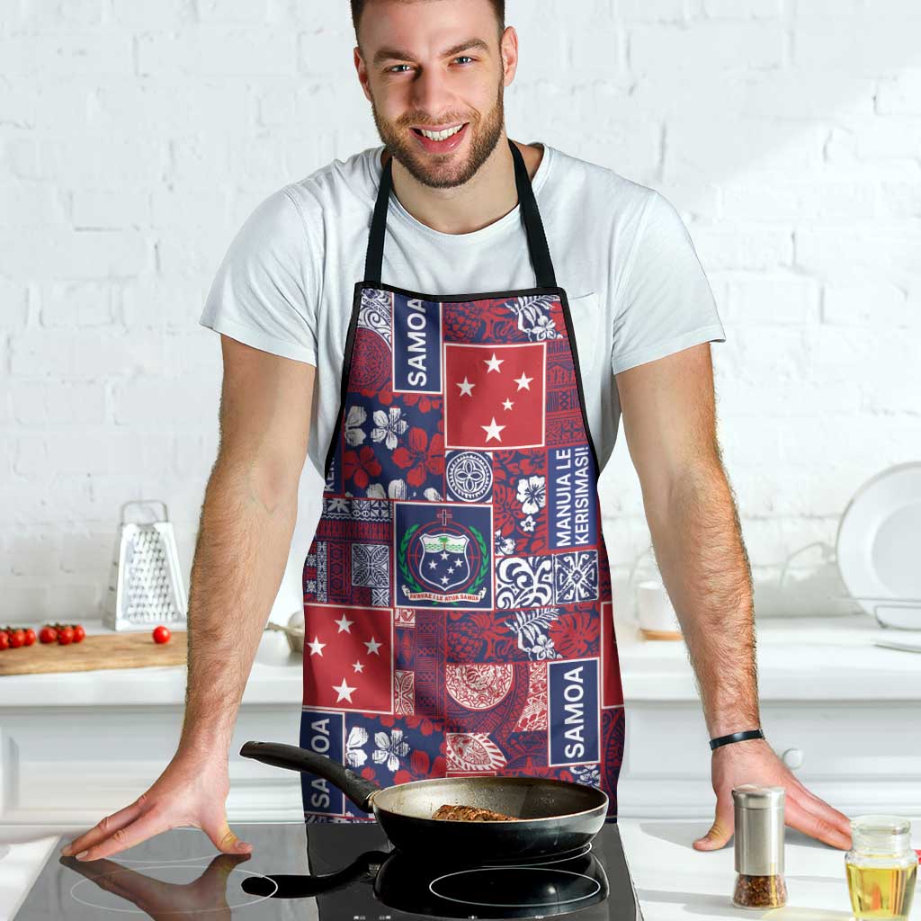 Red Samoa Manuia Le Kerisimasi Apron Pacific Patchwork Xmas Vibes - Polynesian Pride
