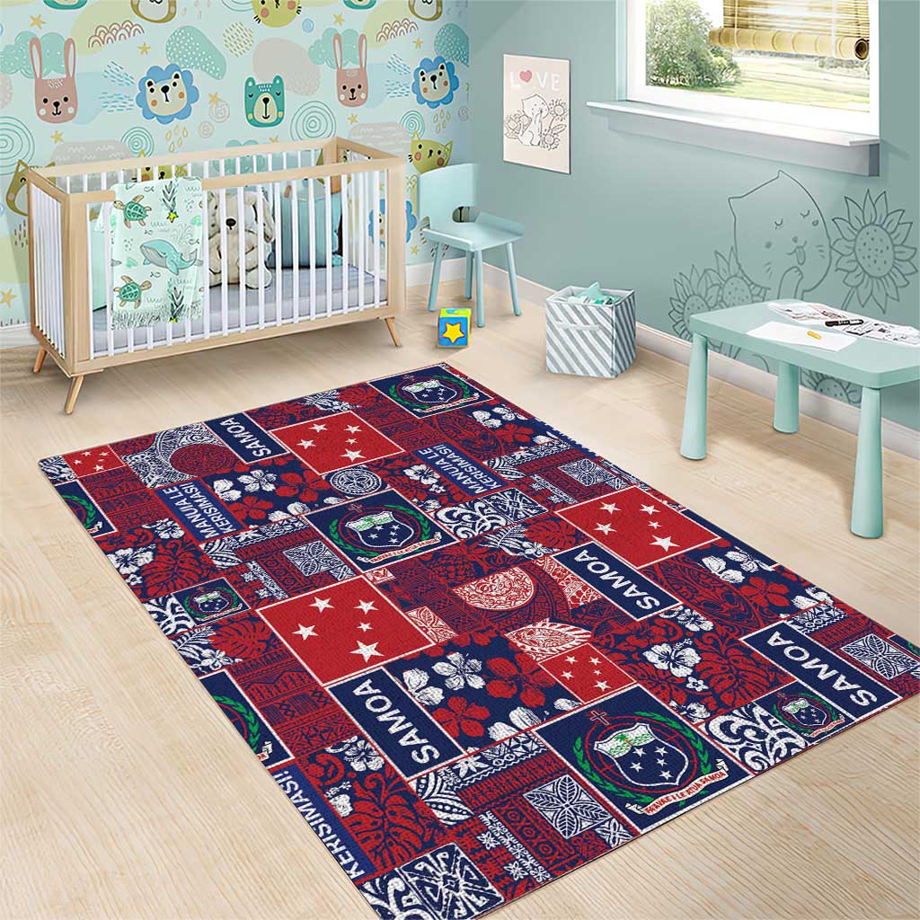 Red Samoa Manuia Le Kerisimasi Area Rug Pacific Patchwork Xmas Vibes - Polynesian Pride