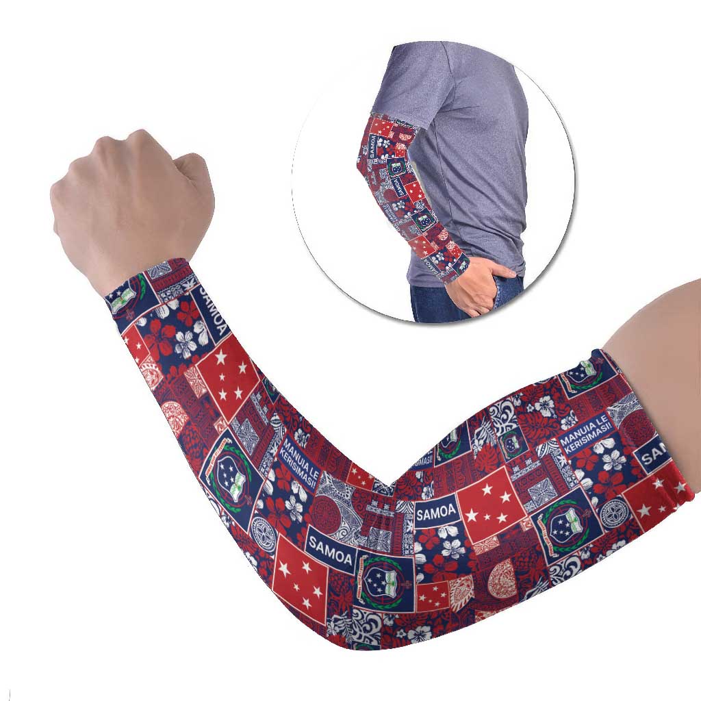 Red Samoa Manuia Le Kerisimasi Arm Sleeves Pacific Patchwork Xmas Vibes - Polynesian Pride