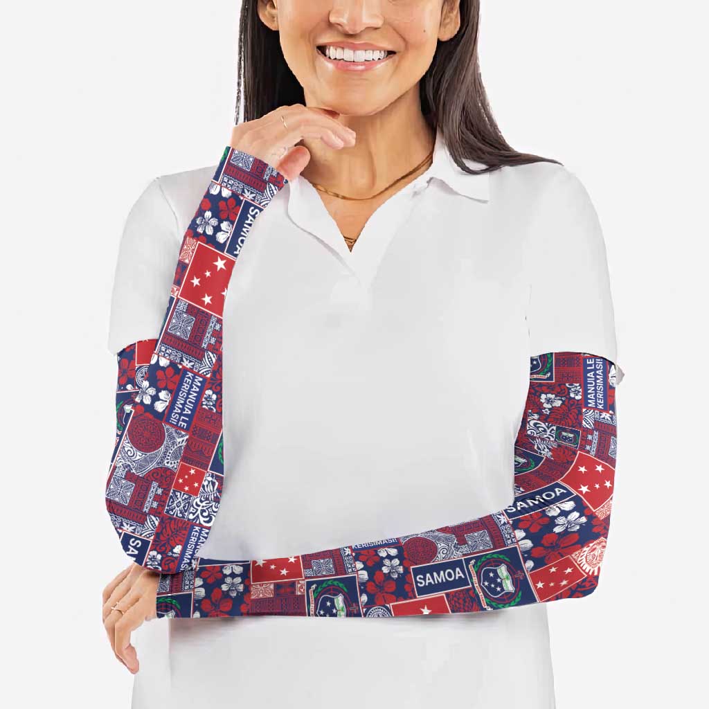 Red Samoa Manuia Le Kerisimasi Arm Sleeves Pacific Patchwork Xmas Vibes - Polynesian Pride