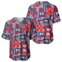 Red Samoa Manuia Le Kerisimasi Baseball Jersey Pacific Patchwork Xmas Vibes - Polynesian Pride