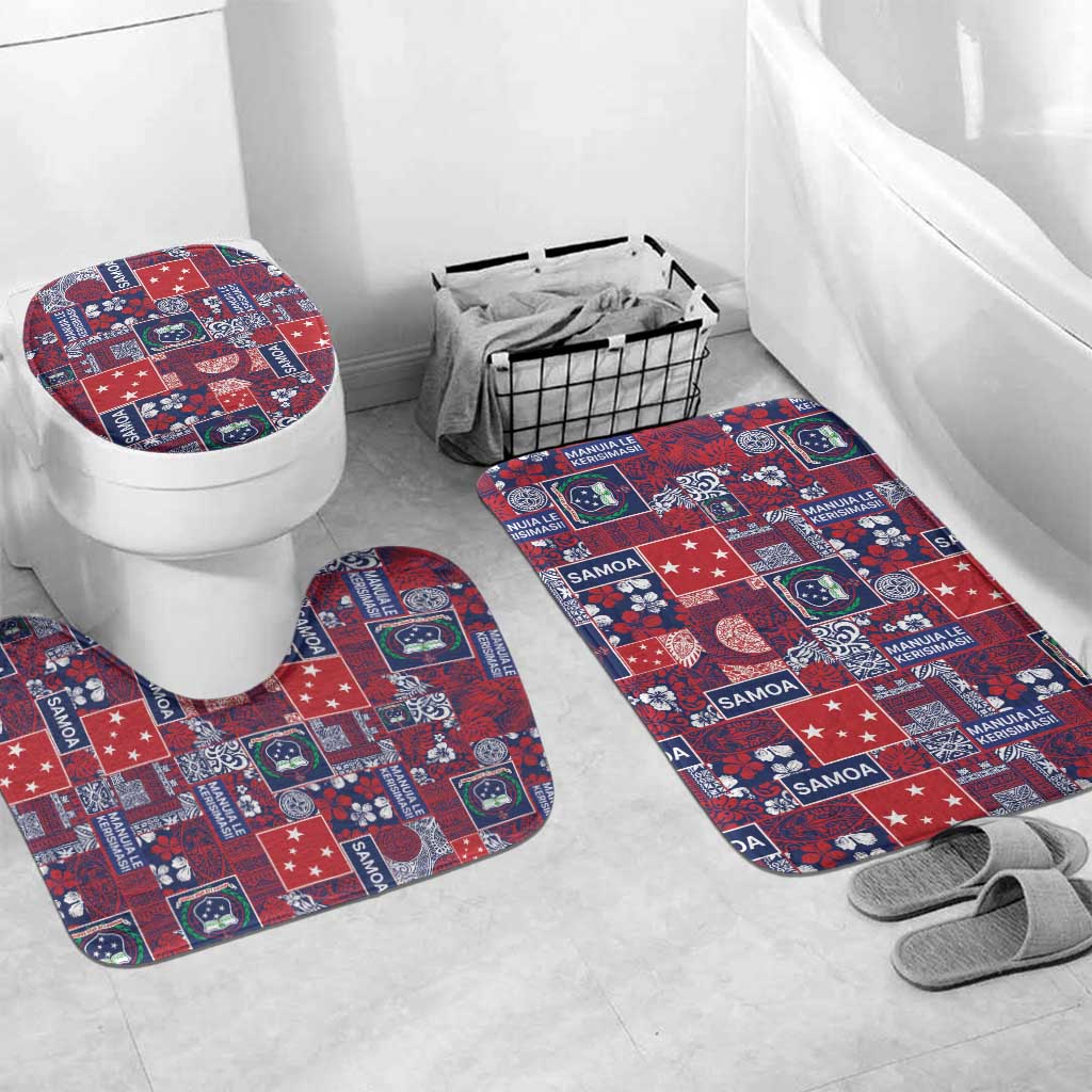 Red Samoa Manuia Le Kerisimasi Bathroom Set Pacific Patchwork Xmas Vibes - Polynesian Pride