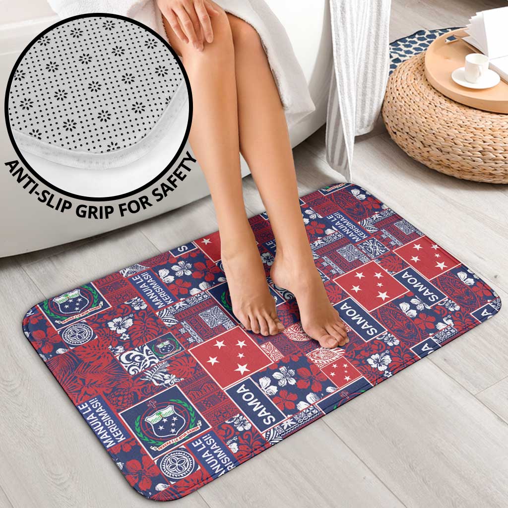 Red Samoa Manuia Le Kerisimasi Bathroom Set Pacific Patchwork Xmas Vibes - Polynesian Pride