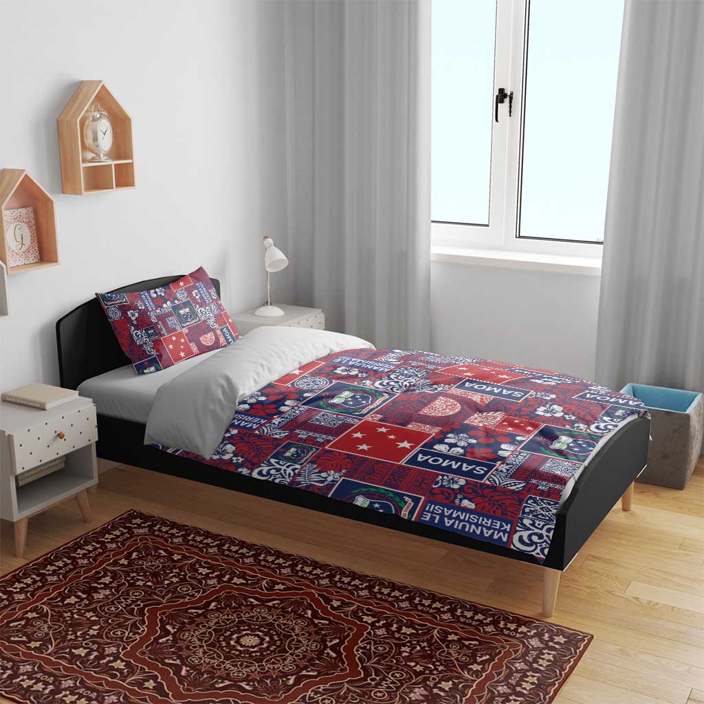Red Samoa Manuia Le Kerisimasi Bedding Set Pacific Patchwork Xmas Vibes - Polynesian Pride