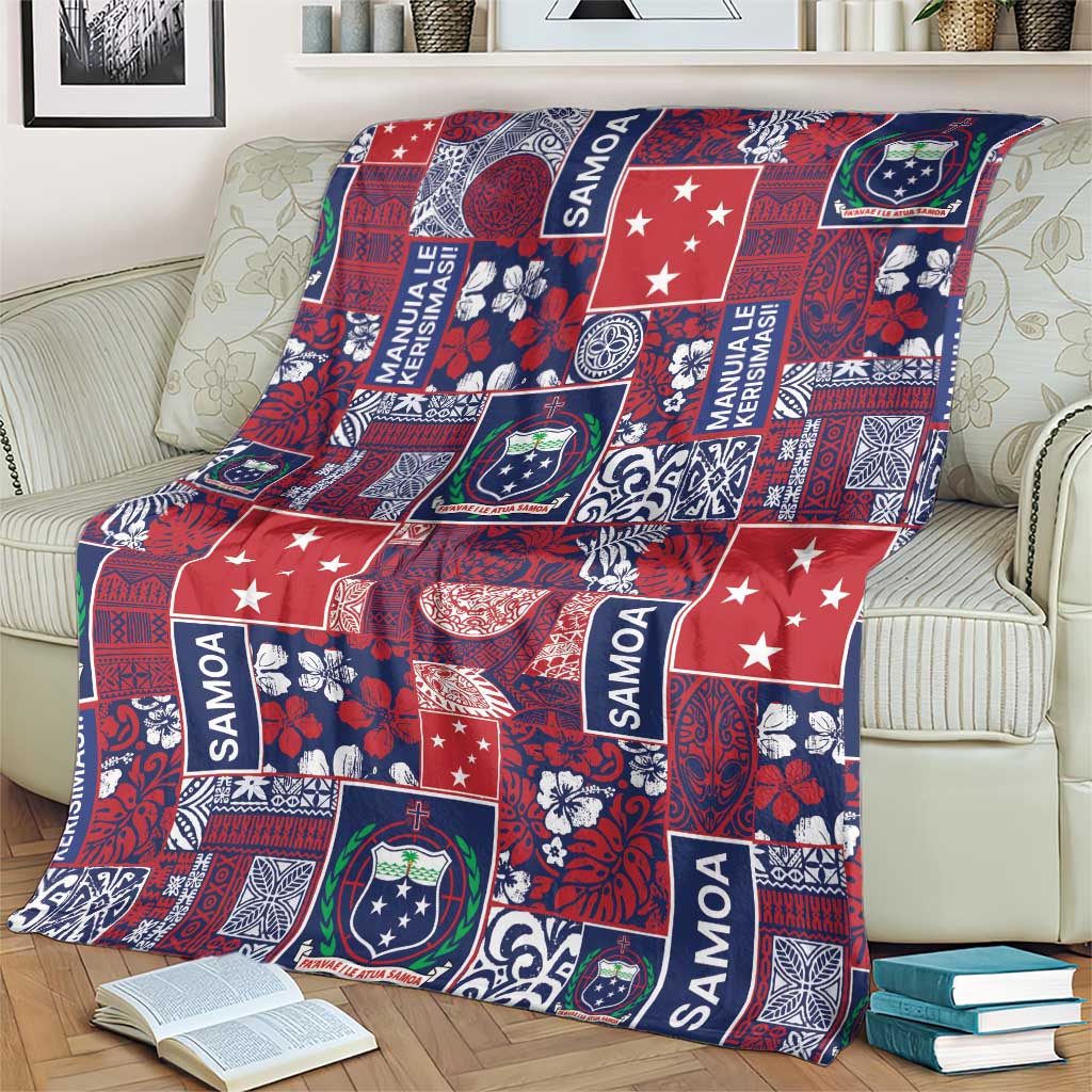 Red Samoa Manuia Le Kerisimasi Blanket Pacific Patchwork Xmas Vibes - Polynesian Pride