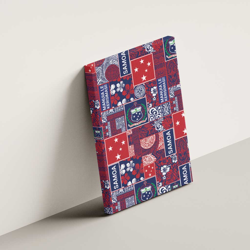 Red Samoa Manuia Le Kerisimasi Canvas Wall Art Pacific Patchwork Xmas Vibes - Polynesian Pride