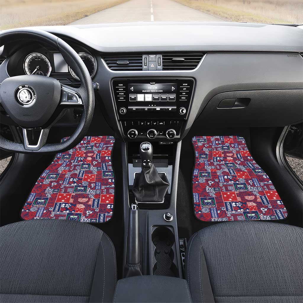 Red Samoa Manuia Le Kerisimasi Car Mats Pacific Patchwork Xmas Vibes - Polynesian Pride