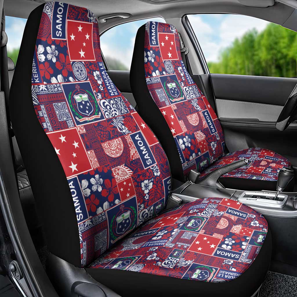 Red Samoa Manuia Le Kerisimasi Car Seat Cover Pacific Patchwork Xmas Vibes LT9 - Polynesian Pride