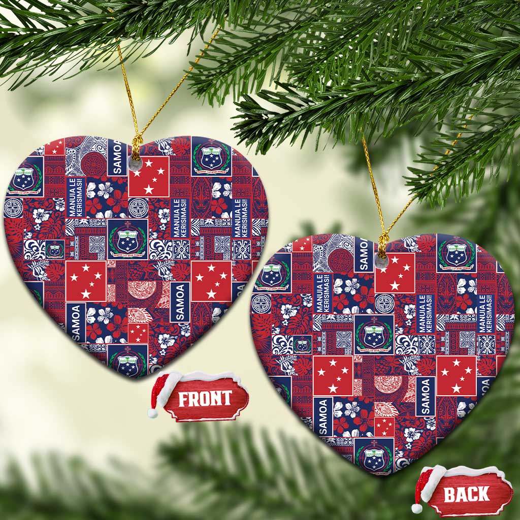Red Samoa Manuia Le Kerisimasi Ceramic Ornament Pacific Patchwork Xmas Vibes - Polynesian Pride