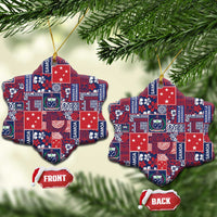 Red Samoa Manuia Le Kerisimasi Ceramic Ornament Pacific Patchwork Xmas Vibes - Polynesian Pride