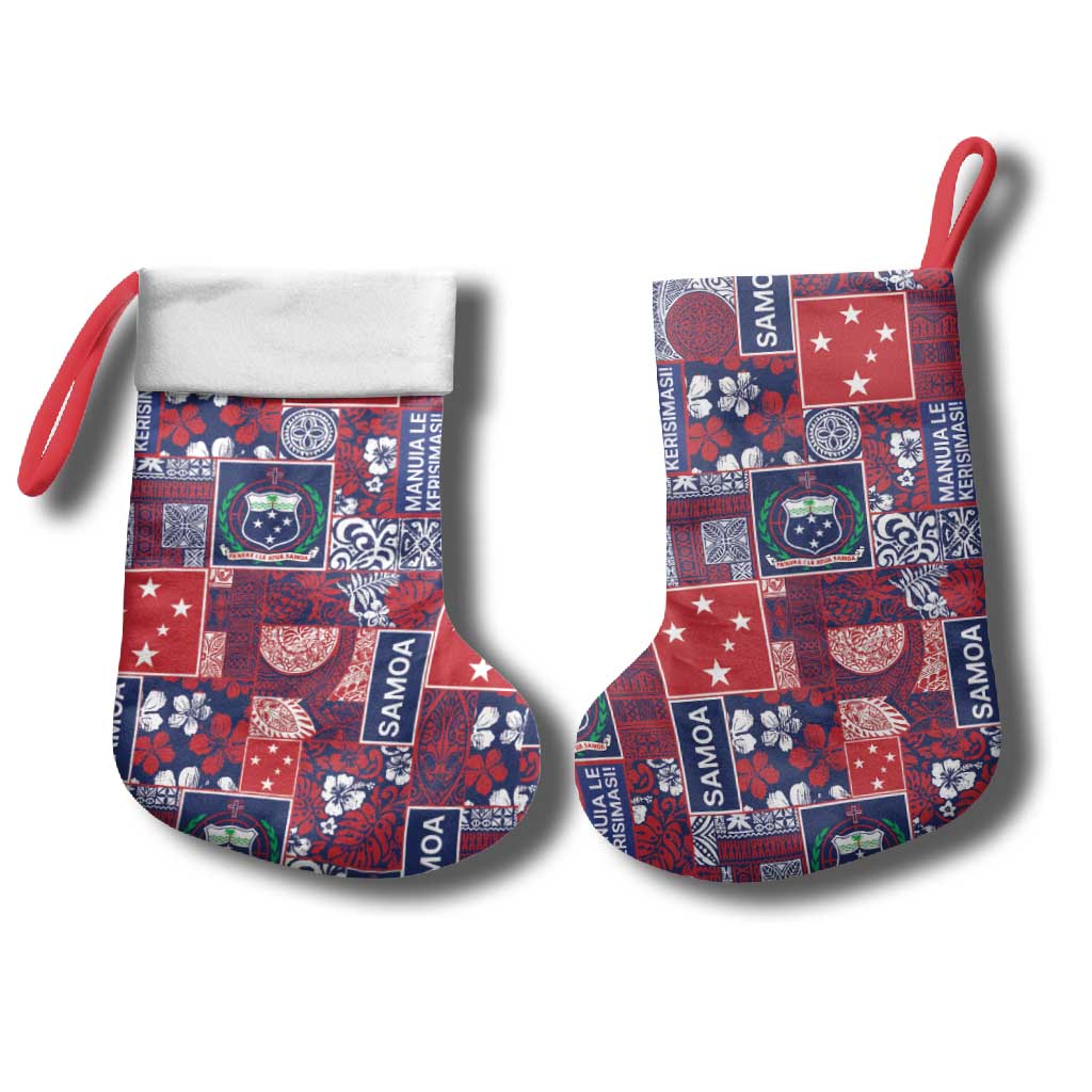 Red Samoa Manuia Le Kerisimasi Christmas Stocking Pacific Patchwork Xmas Vibes - Polynesian Pride