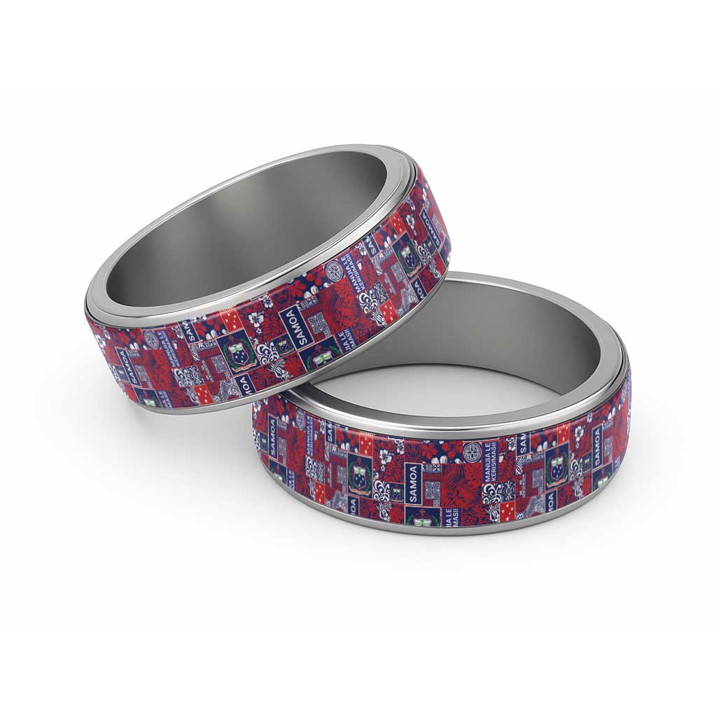 Red Samoa Manuia Le Kerisimasi Classic Ring Pacific Patchwork Xmas Vibes LT9 Sliver Red - Polynesian Pride