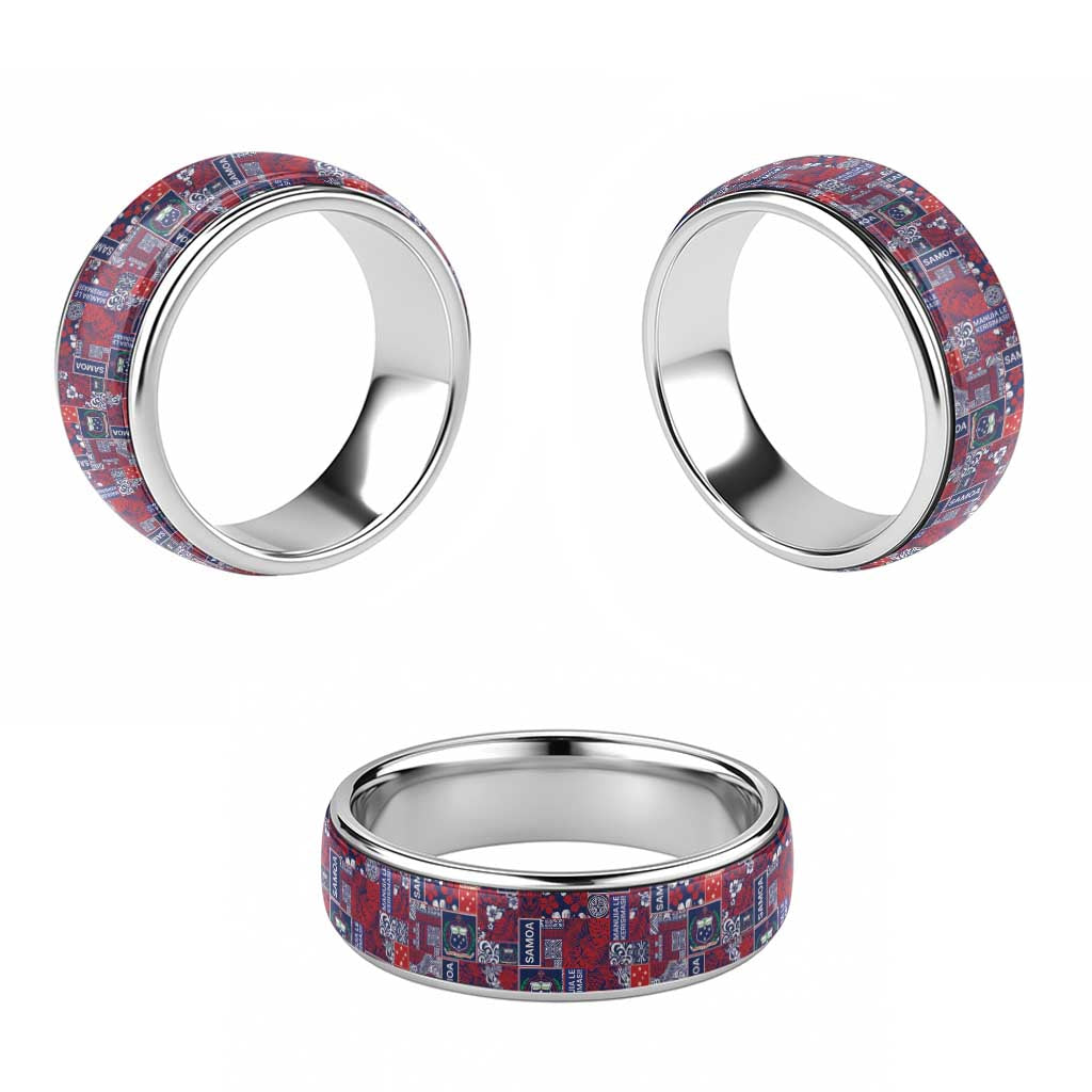 Red Samoa Manuia Le Kerisimasi Classic Ring Pacific Patchwork Xmas Vibes - Polynesian Pride