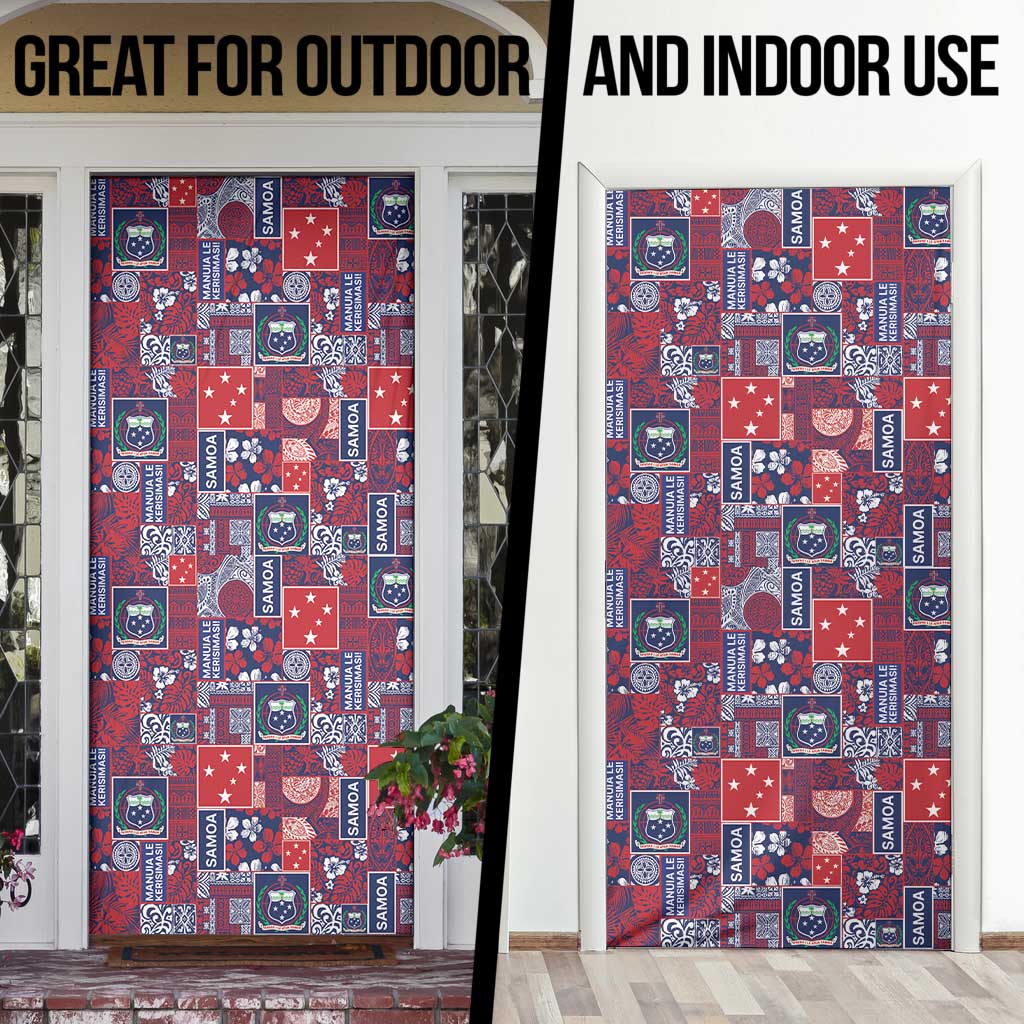 Red Samoa Manuia Le Kerisimasi Door Cover Pacific Patchwork Xmas Vibes - Polynesian Pride