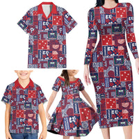 Red Samoa Manuia Le Kerisimasi Family Matching Long Sleeve Bodycon Dress and Hawaiian Shirt Pacific Patchwork Xmas Vibes LT9 - Polynesian Pride