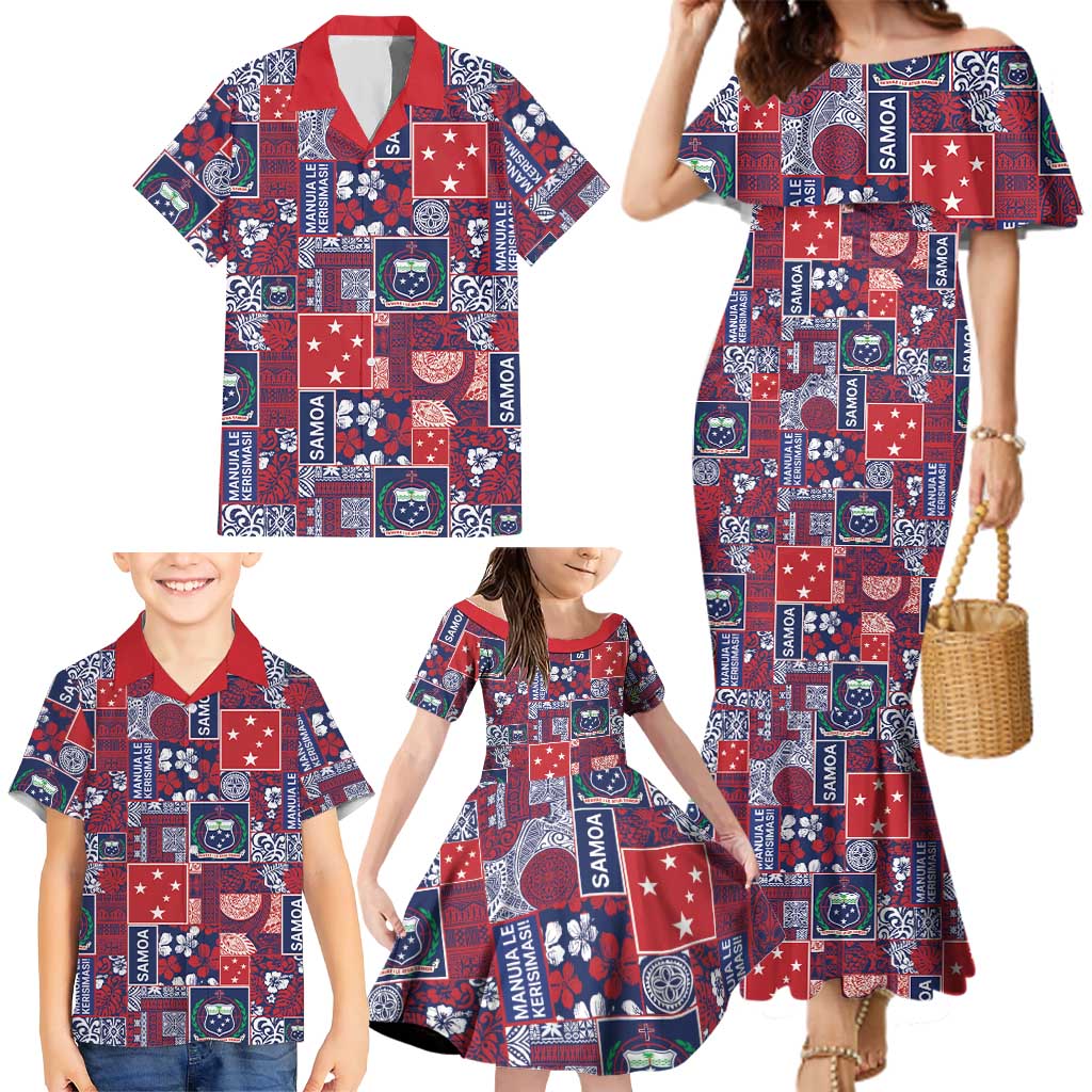 Red Samoa Manuia Le Kerisimasi Family Matching Mermaid Dress and Hawaiian Shirt Pacific Patchwork Xmas Vibes LT9 - Polynesian Pride