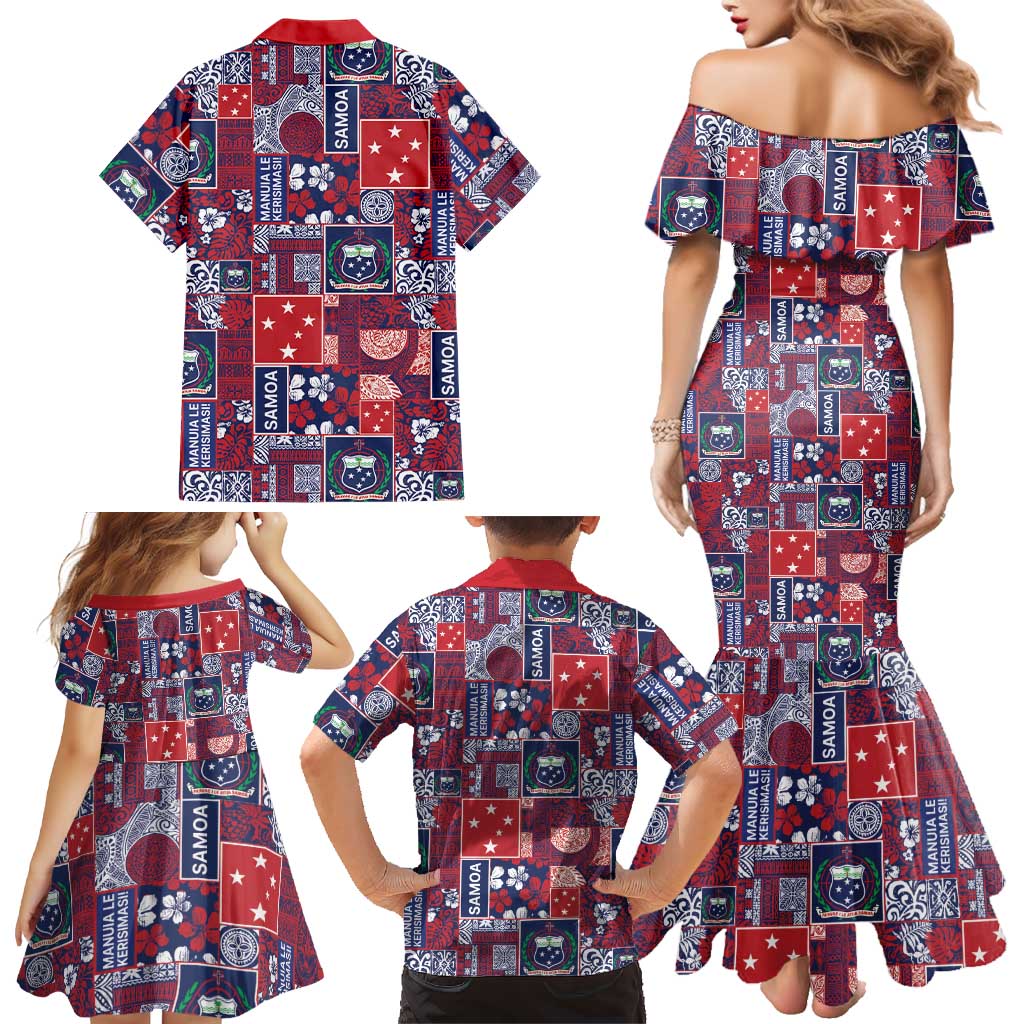 Red Samoa Manuia Le Kerisimasi Family Matching Mermaid Dress and Hawaiian Shirt Pacific Patchwork Xmas Vibes LT9 - Polynesian Pride