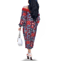Red Samoa Manuia Le Kerisimasi Family Matching Off The Shoulder Long Sleeve Dress and Hawaiian Shirt Pacific Patchwork Xmas Vibes LT9 - Polynesian Pride