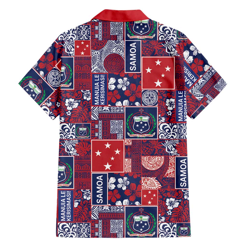 Red Samoa Manuia Le Kerisimasi Family Matching Off Shoulder Short Dress and Hawaiian Shirt Pacific Patchwork Xmas Vibes LT9 - Polynesian Pride