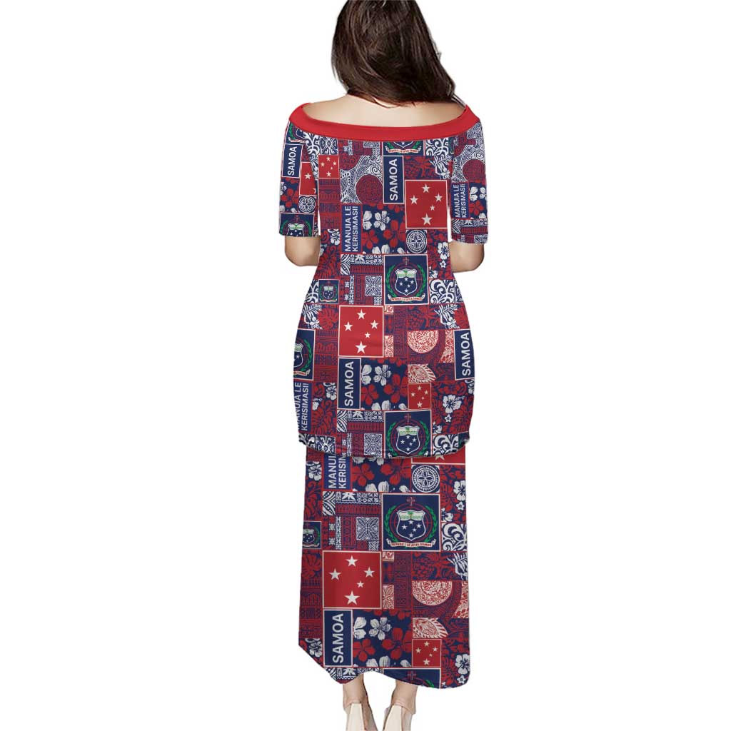 Red Samoa Manuia Le Kerisimasi Family Matching Puletasi and Hawaiian Shirt Pacific Patchwork Xmas Vibes - Polynesian Pride