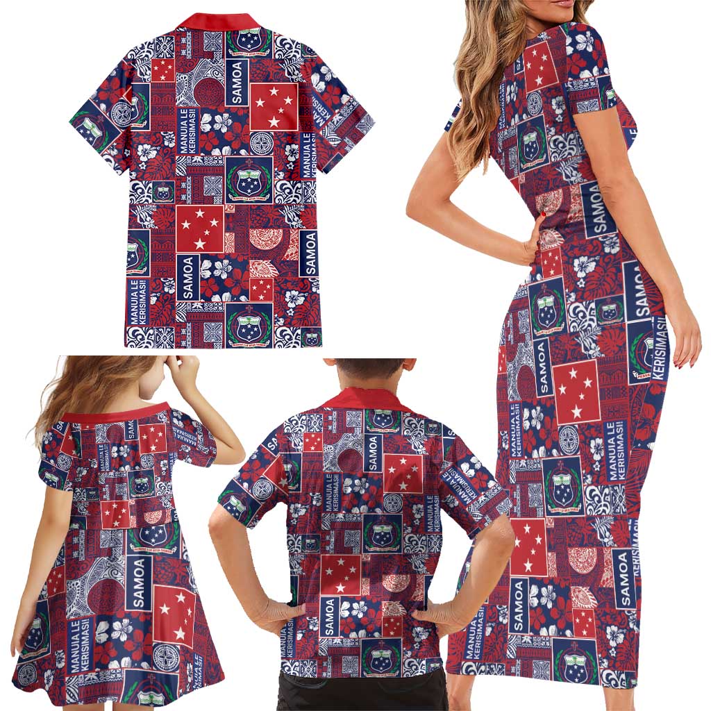 Red Samoa Manuia Le Kerisimasi Family Matching Short Sleeve Bodycon Dress and Hawaiian Shirt Pacific Patchwork Xmas Vibes LT9 - Polynesian Pride