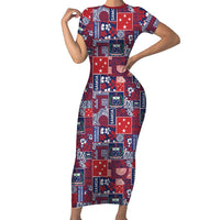 Red Samoa Manuia Le Kerisimasi Family Matching Short Sleeve Bodycon Dress and Hawaiian Shirt Pacific Patchwork Xmas Vibes LT9 Mom's Dress Red - Polynesian Pride