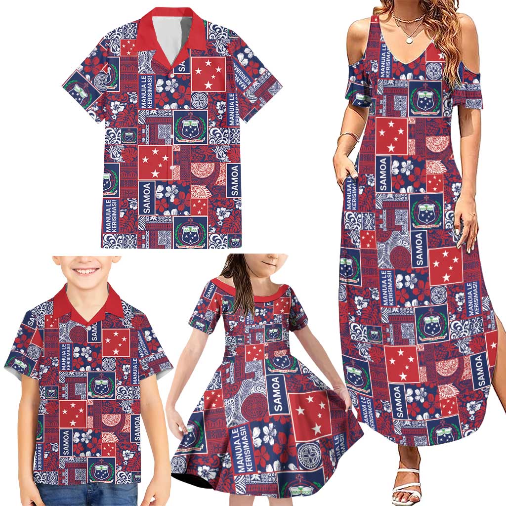 Red Samoa Manuia Le Kerisimasi Family Matching Summer Maxi Dress and Hawaiian Shirt Pacific Patchwork Xmas Vibes LT9 - Polynesian Pride